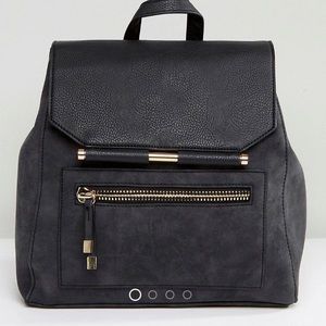 ASOS New look faux suede metal back pack 2 way Black grey Gold